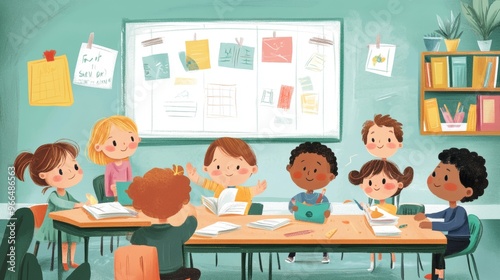 illustration of kids in classroom reading