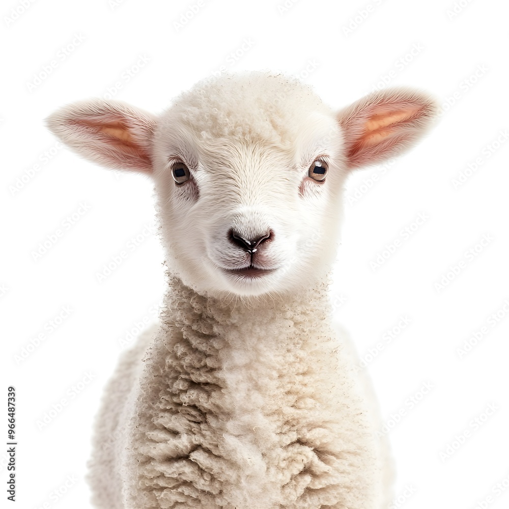 Fototapeta premium Portrait of an adorable baby lamb isolated on a white background