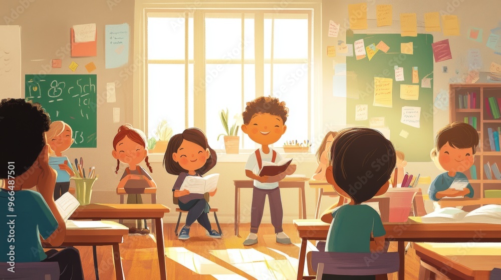 illustration of kids in classroom reading illustration of kids in classroom reading