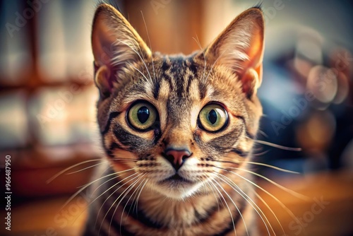 Wide-Eyed Feline With Raised Eyebrows Gazes Directly At The Camera In Surprise And Wonder. photo
