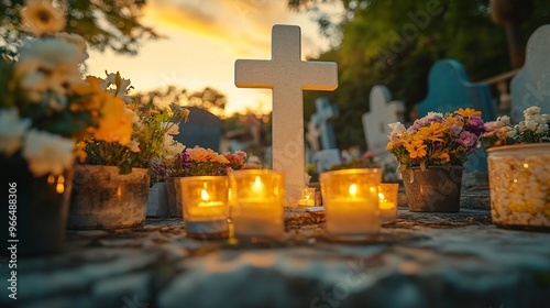 cross in the cemetery on All Saints Day photo