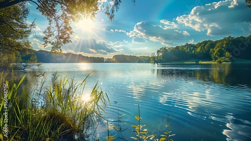 Peaceful Lakeside Scene with Clear Water and Sparkling Sunlight