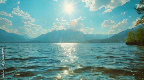 Peaceful Lakeside Scene with Clear Water and Sparkling Sunlight