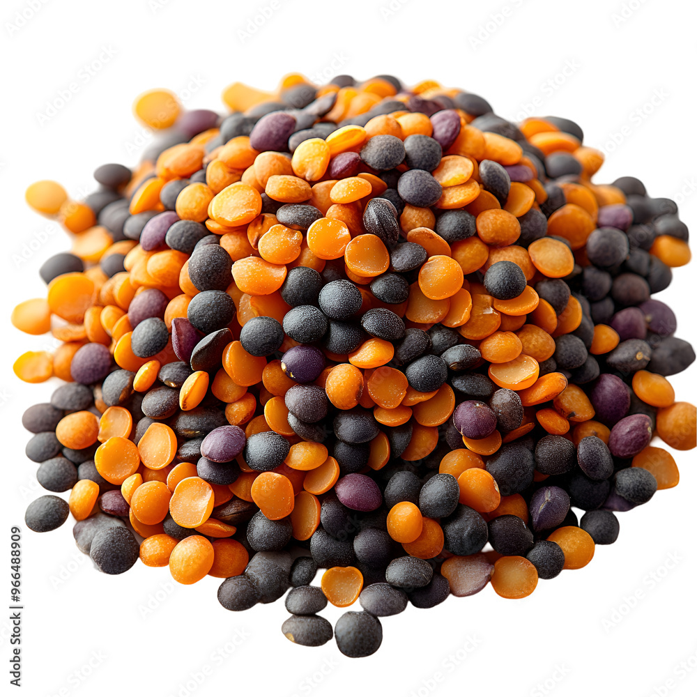 A close-up of a mix of red and brown lentils, isolated on a transparent background. A close-up of a mix of red and brown lentils, isolated on a transparent background.