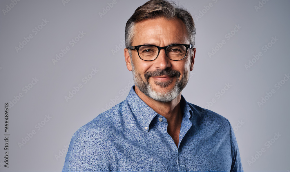 A man with a graying beard and glasses smiles while looking at the camera