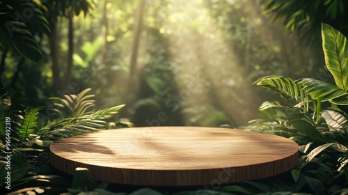 Wooden Platform in Lush Green Tropical Forest