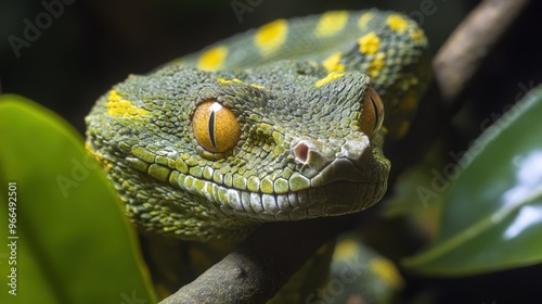 Close Up of a Green and Yellow Snake photo