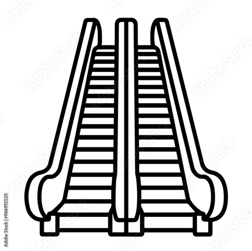 Escalator, means of transportation, indoor facilities, black and white illustration