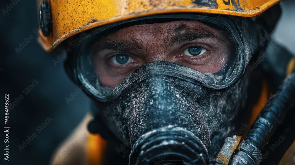 Firefighter in protective gear during a smoky rescue operation Firefighter in protective gear during a smoky rescue operation