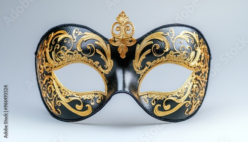 Black and Gold Venetian Carnival Mask with Intricate Detailing photo