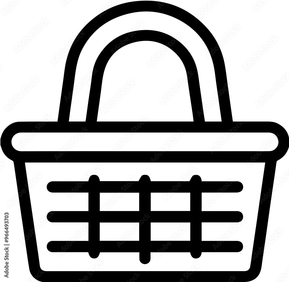 Black and white illustration image depicting a basket with a handle Black and white illustration image depicting a basket with a handle