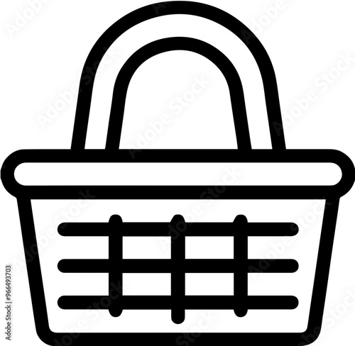 Black and white illustration image depicting a basket with a handle