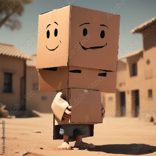 Box Man Character Design Illustration. Vector cartoon illustration of retro cardboard shipping box packing character with funny face, perfect for, stickers, posters, t-shirts, mascots, logos, vector. photo