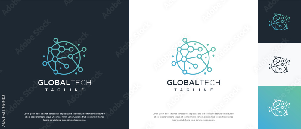 Global technology logo design vector concept.Global technology logo symbol icon made with lines