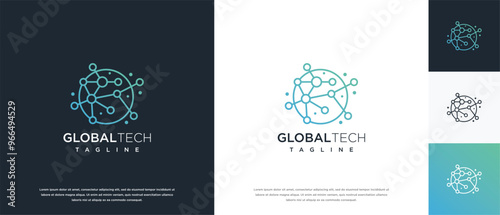 Global technology logo design vector concept.Global technology logo symbol icon made with lines