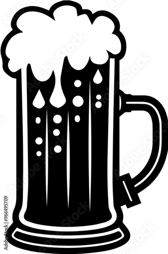 Beer glass icon, beer with foam, beverage symbol image