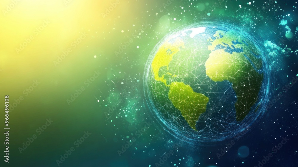 Connected Earth Globe with Digital Network and Blurred Lights Connected Earth Globe with Digital Network and Blurred Lights