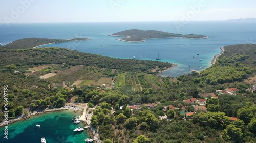 Aerial Panoramic View Of Dobri Otok And Pakleni Islands, Hvar, Croatia - Summer photo