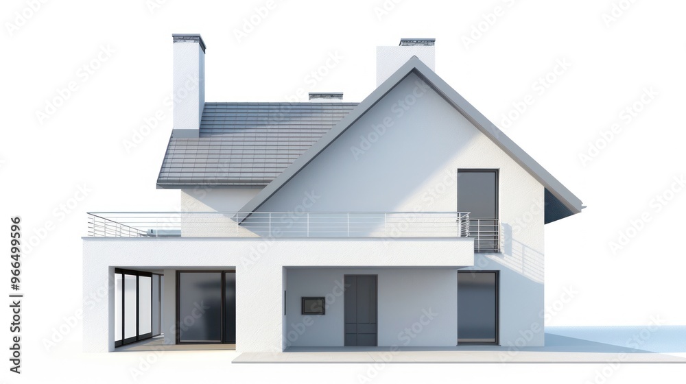 Modern House with White Walls and Grey Roof