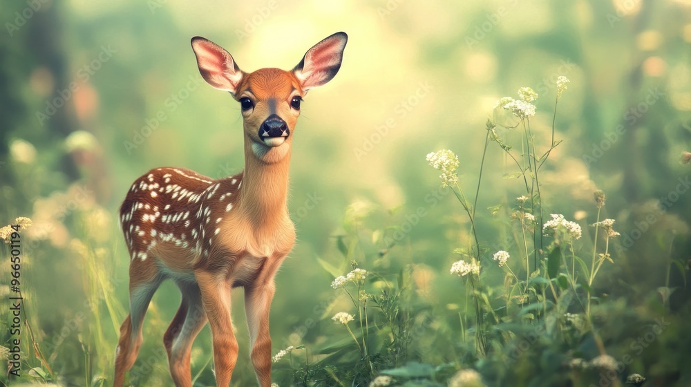 Fototapeta premium A Fawn Standing in a Meadow