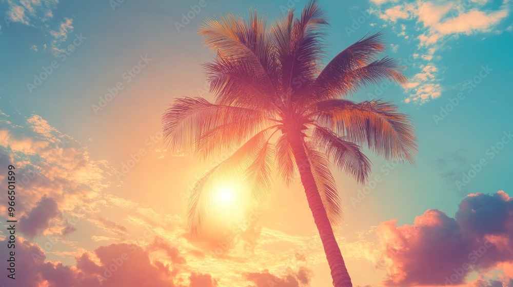 Silhouette of Palm Tree Against a Vibrant Sunset Silhouette of Palm Tree Against a Vibrant Sunset