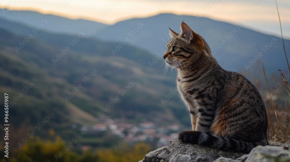 Fototapeta premium Cat on Mountain Peak