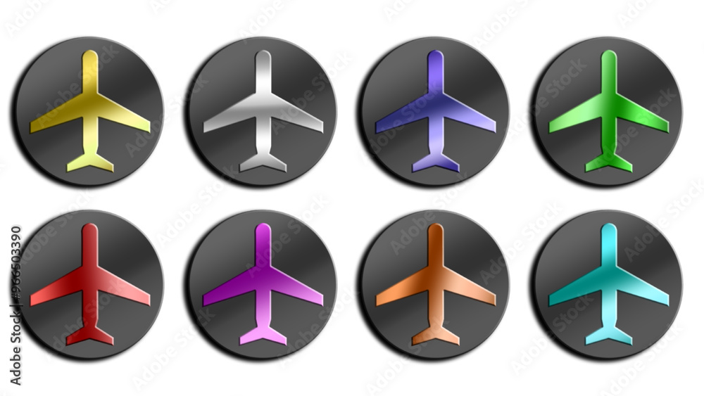 Airplane icon set. button with different colors. Air transport symbol. Travel illustration. Holiday symbol. vector illustration