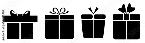 gift box icon. Gift boxes icon set with ribbon. Gift box flat line silhouette set.