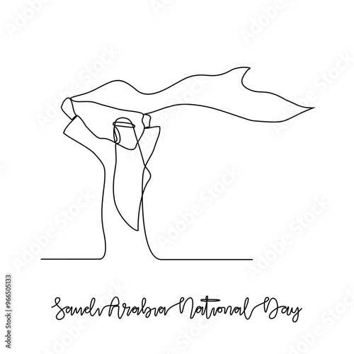 One continuous line drawing of Saudi Arabia National Day Vector Illustration on September 23th. Saudi Arabia National Day design in simple linear style. Suitable for greeting card poster and banner.