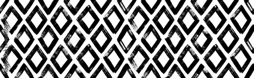 Geometric seamless pattern with bold rhombuses. Brush drawn thick geometric shapes with rough texture. Simple chevron texture, mosaic and structure motif. Ethnic tribal style seamless pattern.