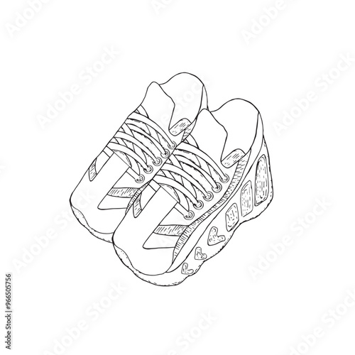 Sneakers in graphics. Hand draws graphic illustrations on a white background. Sneakers for design