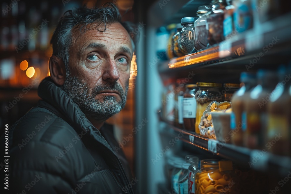 man standing in front of an open refrigerator late at night man standing in front of an open refrigerator late at night