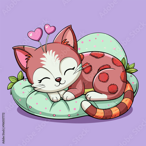 cute cat sleeping sticker isolated on white background, vector illustration cartoon