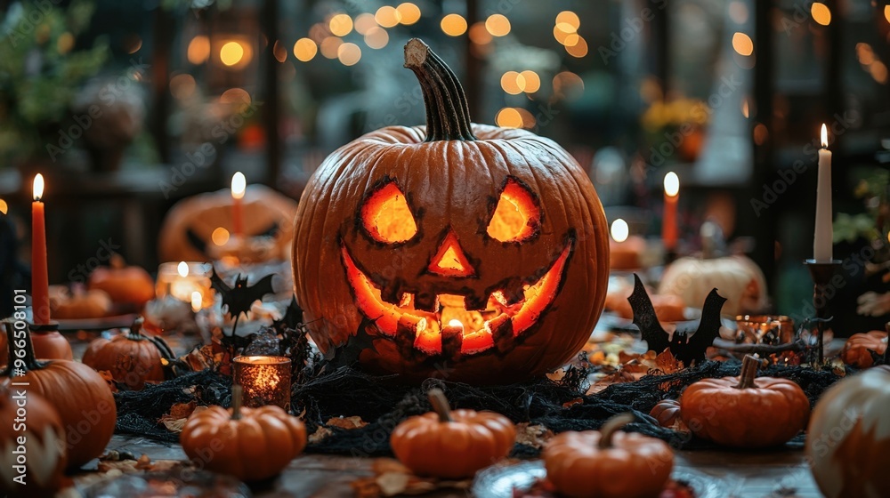 Fototapeta premium Halloween family games, DIY party ideas, fun activities for all ages, spooky yet playful atmosphere, Halloween-themed crafts, energetic family fun, vibrant and festive setup