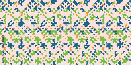 Simple glitch geometric seamless abstract banner with playful woven summer color. Bright whimsical gender neutral border bold irregular shape textile cotton effect edging.