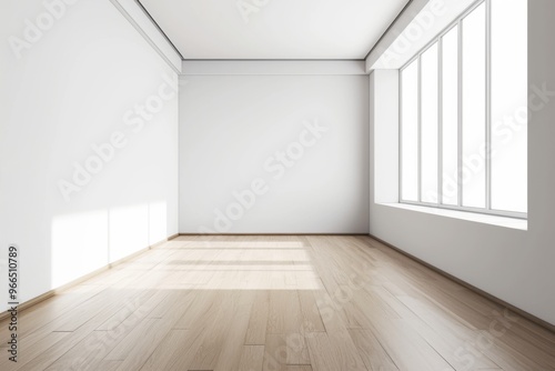 Wallpaper Mural Minimalist Interior with White Walls and Light Wood Flooring Featuring Large Windows Flooded with Natural Sunlight Torontodigital.ca