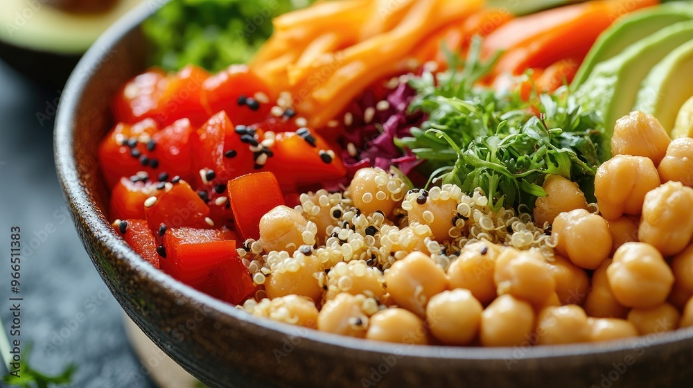 Healthy Vegan Buddha Bowl with Fresh Vegetables, Chickpeas, and Quinoa Healthy Vegan Buddha Bowl with Fresh Vegetables, Chickpeas, and Quinoa