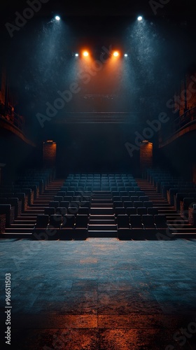 Quiet empty theater with a focused spotlight on center stage wallpaper
