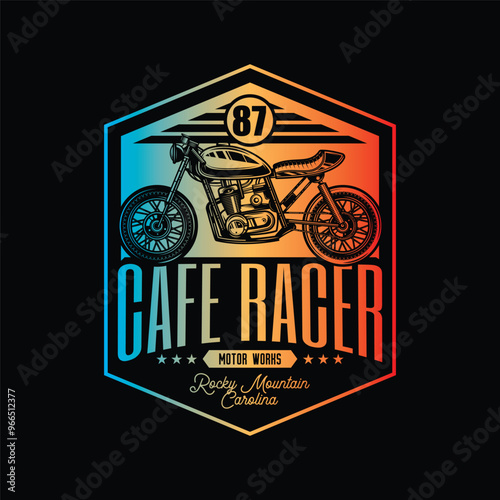 Cafe racer custom motorcycle. Original vector illustration in vintage style isolated on black background. T-shirt design.