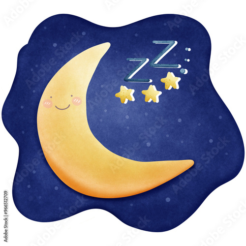 Good night stars moon pillow and clouds in the blue sky.