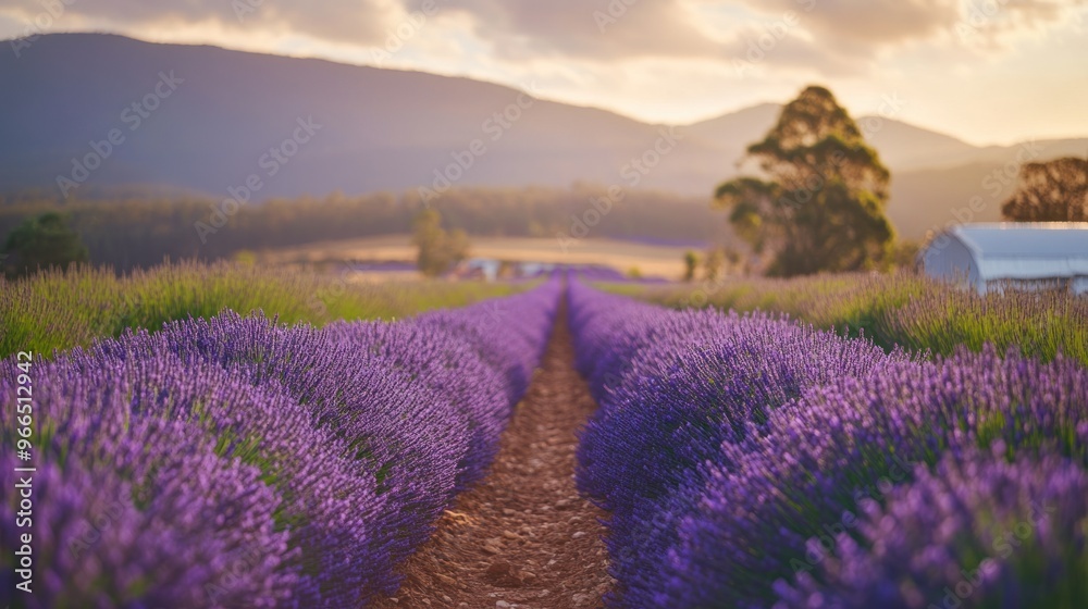 Naklejka premium Lavender Field at Sunset