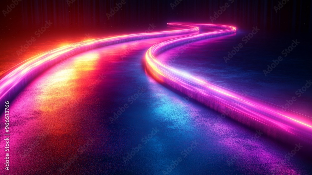 Fototapeta premium Neon Light Trails on Dark Road Generative AI