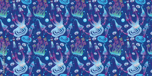 Seamless Pattern with Magic mushrooms
