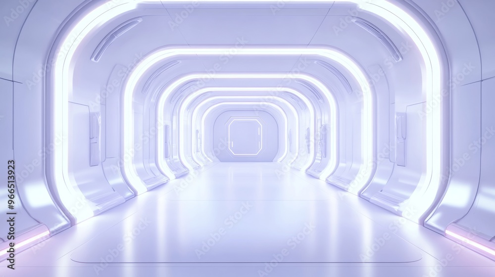 Futuristic 3D Room with White Background, Abstract Space Technology Tunnel, and Modern Neon Lighting Futuristic 3D Room with White Background, Abstract Space Technology Tunnel, and Modern Neon Lighting