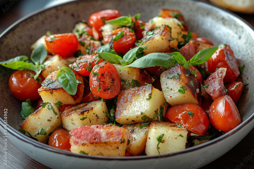 A delightful grilled plum dish with basil and cherry, served at a cozy restaurant, perfect for a warm evening A delightful grilled plum dish with basil and cherry, served at a cozy restaurant, perfect for a warm evening