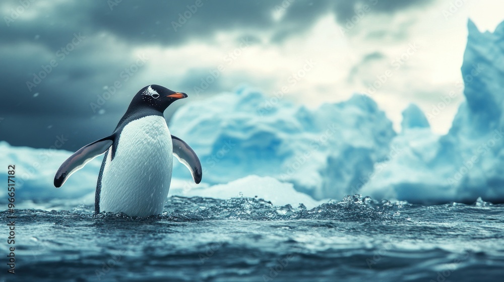 Naklejka premium Penguin Swimming in the Antarctic