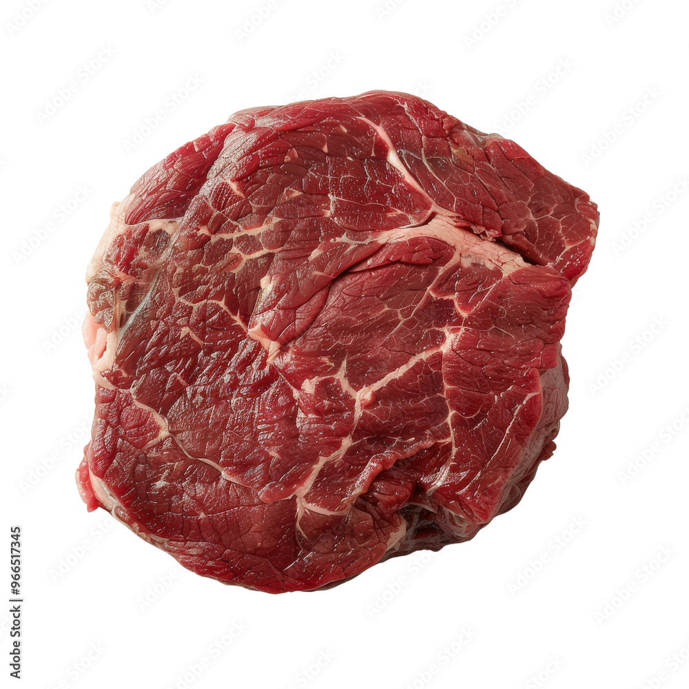 Obraz premium High-quality, raw beef steak with visible marbling, ideal for grilling or cooking, isolated on a white background.