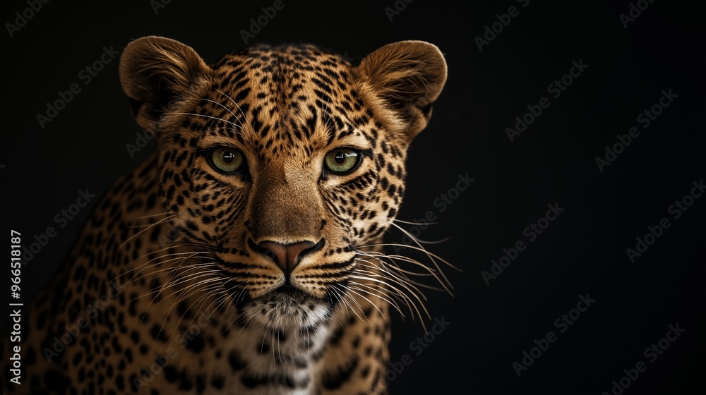A leopard is staring at the camera with its mouth open. The image has a dark background, which emphasizes the leopard's features. Scene is intense and focused A leopard is staring at the camera with its mouth open. The image has a dark background, which emphasizes the leopard's features. Scene is intense and focused
