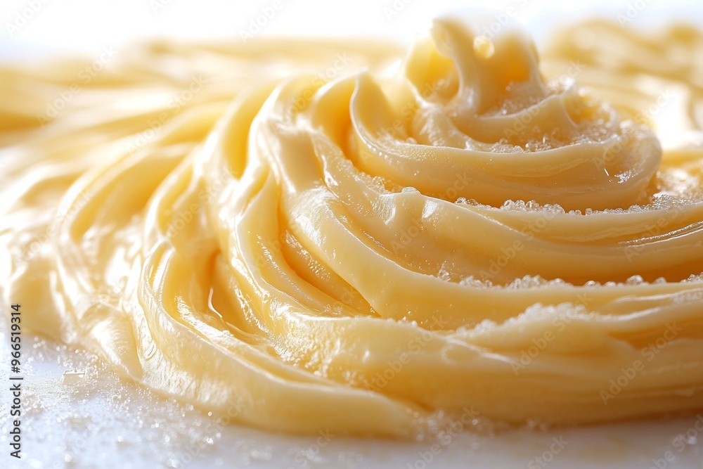Swirl of creamy cheese sauce artistically drizzled on a white background smooth and rich in texture Swirl of creamy cheese sauce artistically drizzled on a white background smooth and rich in texture