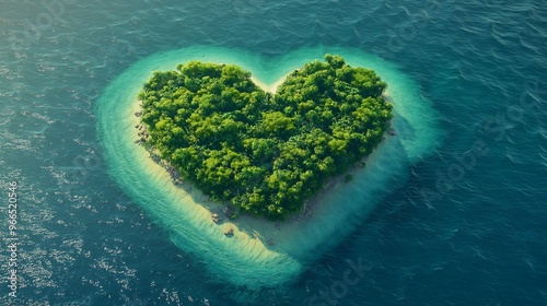 Heart-Shaped Island Paradise with Lush Greenery